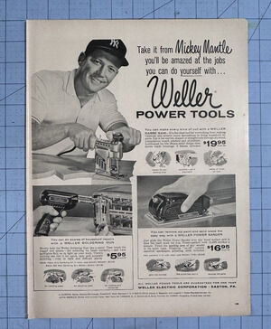 Vintage 1958 Mickey Mantle Weller Power Tools Print Ad